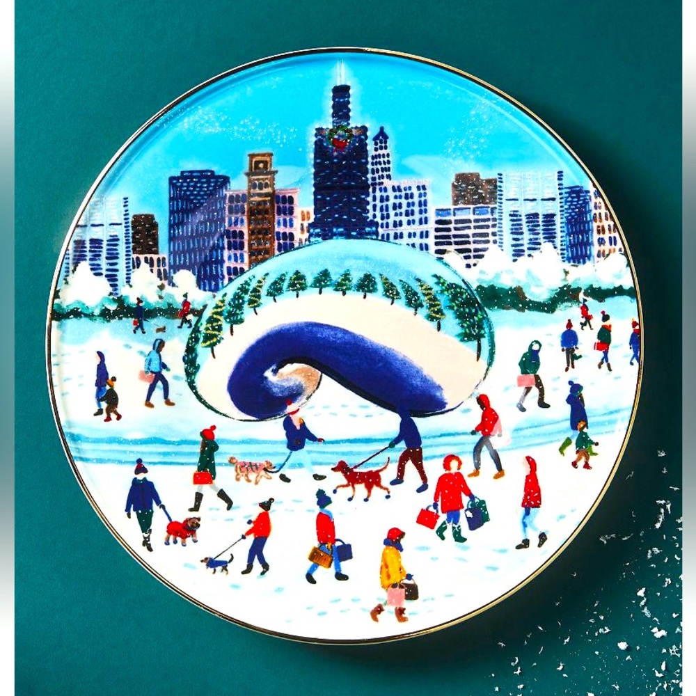 Holiday in the City Stoneware Dessert Plate -Chicago